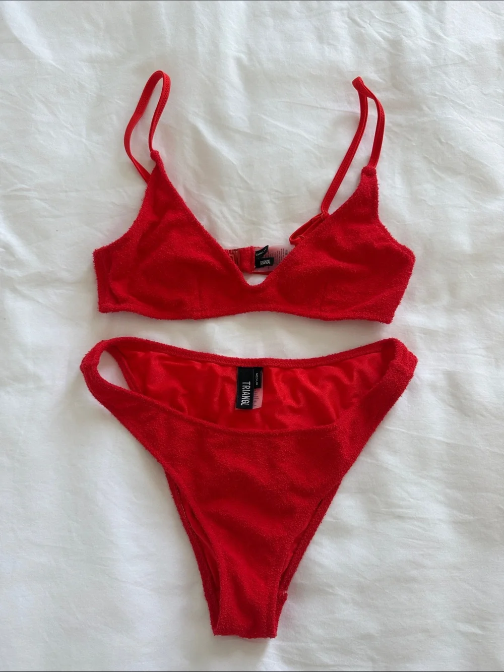 triangl swimwear Red Textured Triangle Bikini Set
